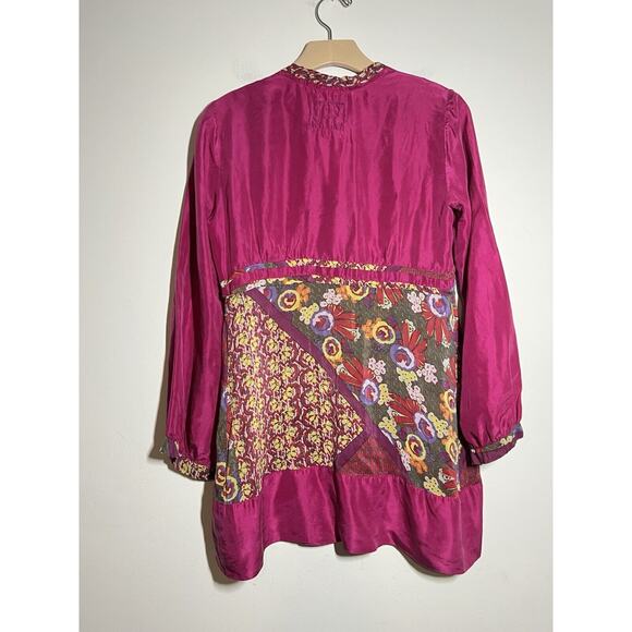 Johnny Was EUC Magenta Floral Embroidered Bohemian Button Tunic Top Shirt XS - Picture 7 of 10